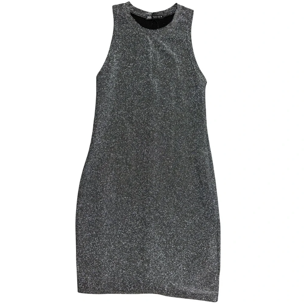 Zara Womens Silver Metallic Glitter Sleeveless Bodycon Mini‎ Dress Small